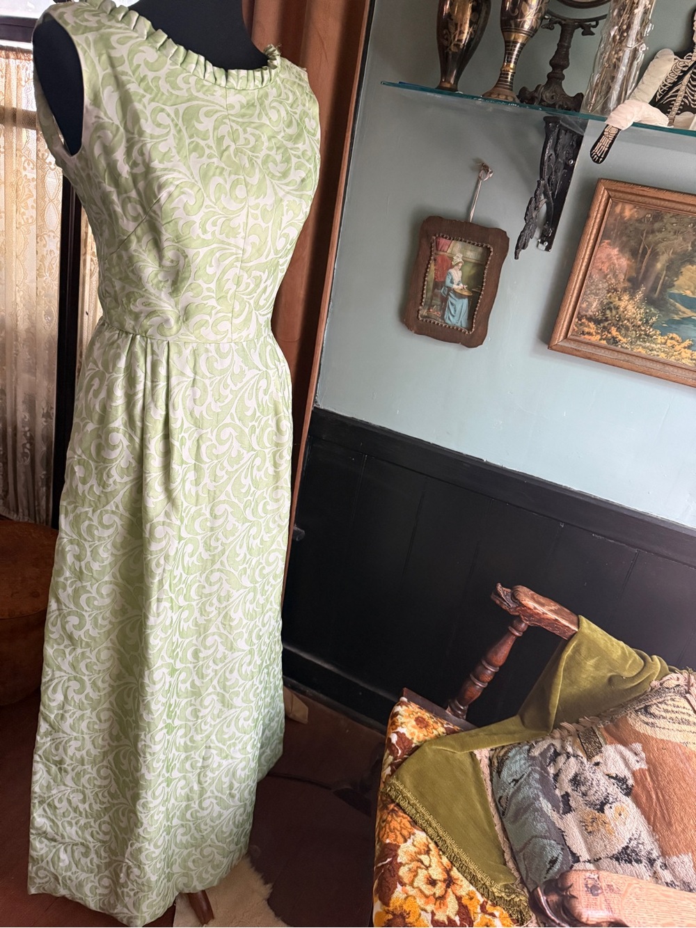 1960s low back green dress